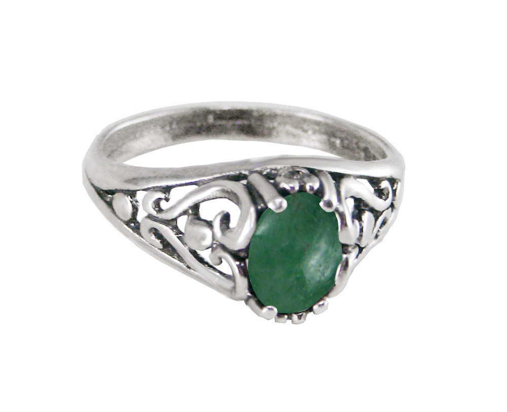 Sterling Silver Filigree Ring With Jade Size 6